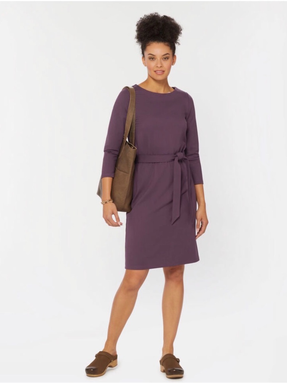 Duluth trading Co Women's Ponte Pro Knit 3/4 Sleeve Dress purple medium